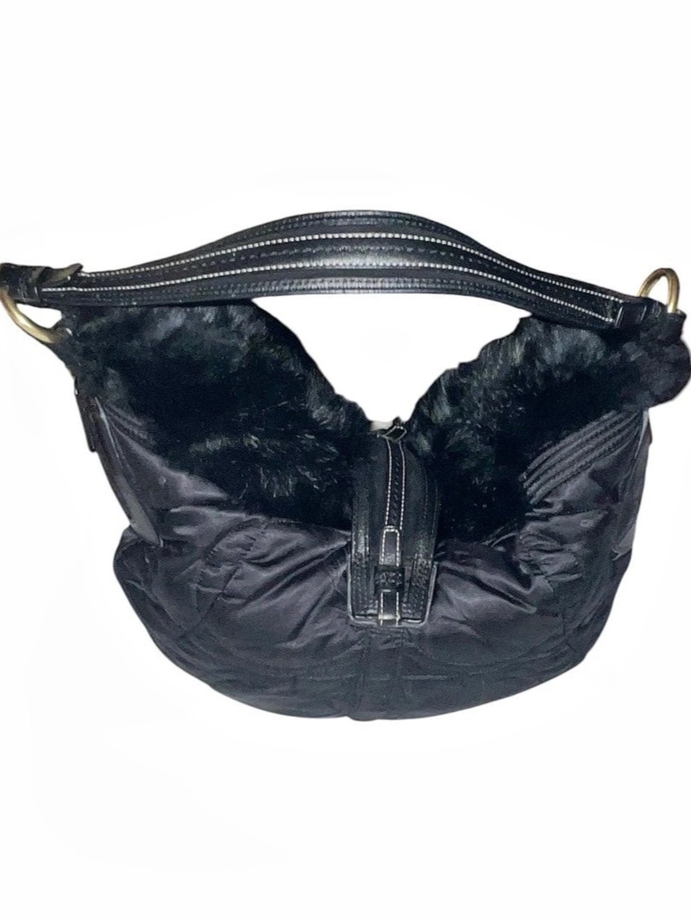 Coach Soho Ski Quilted Nylon and Rabbit Fur Hobo Bag Rabbit Fur Hobo Bag Black - Picture 2 of 6